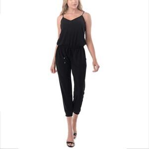 Women Ariella Cropped Jogger Black Jersey Jumpsuit L Cocktail Career Modern USA